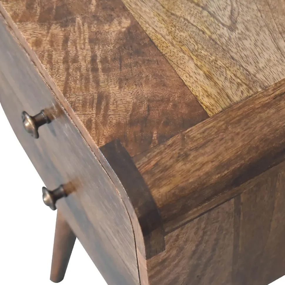 Artisan Furniture Bois massif Mini courbé gris délavé table de chevet, 2 tiroirs, beige