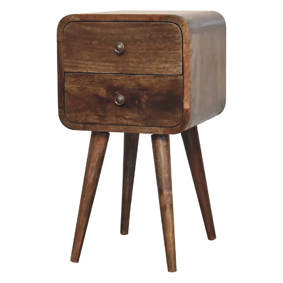 Artisan Furniture Bois massif Mini courbé gris délavé table de chevet, 2 tiroirs, beige