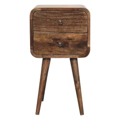 Artisan Furniture Bois massif Mini courbé gris délavé table de chevet, 2 tiroirs, beige