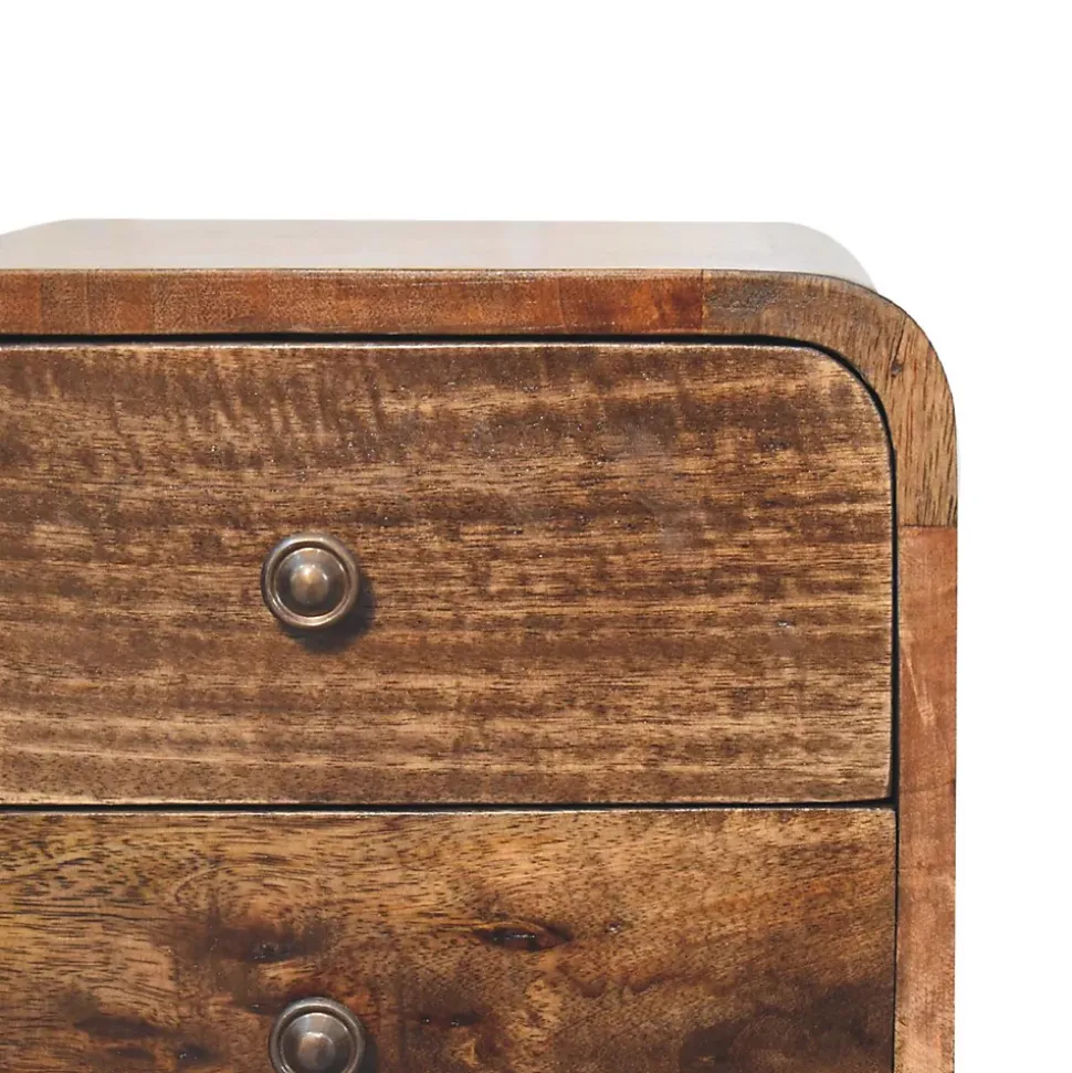 Artisan Furniture Bois massif Mini courbé gris délavé table de chevet, 2 tiroirs, beige