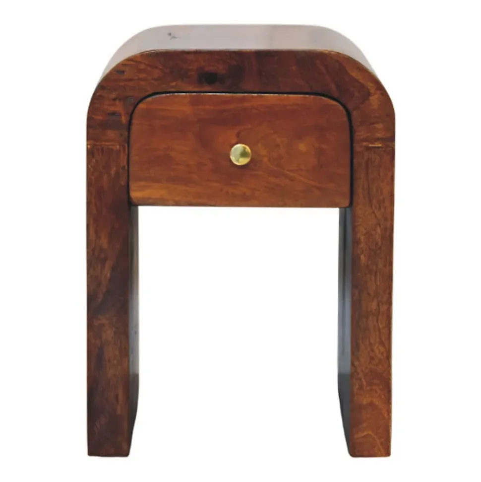 Artisan Furniture Bois massif Mini Darcy châtaignier table de chevet avec courbé Edges, 1 tiroir, marron foncé