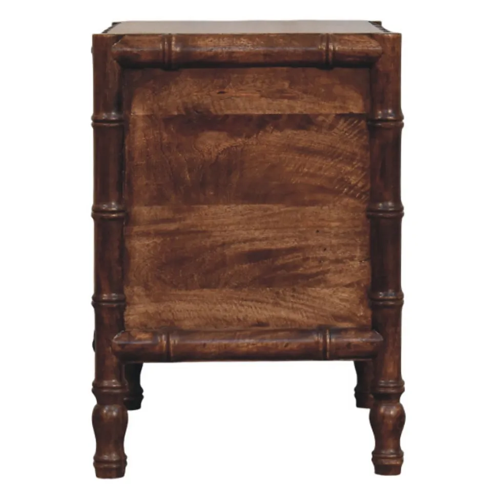 Artisan Furniture Bois massif cadre en bambou table de chevet in amande grillée, 2 tiroirs, marron