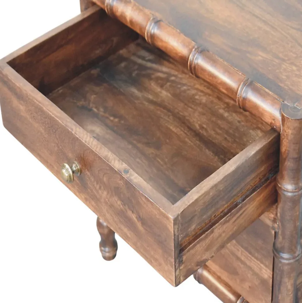 Artisan Furniture Bois massif cadre en bambou table de chevet in amande grillée, 2 tiroirs, marron