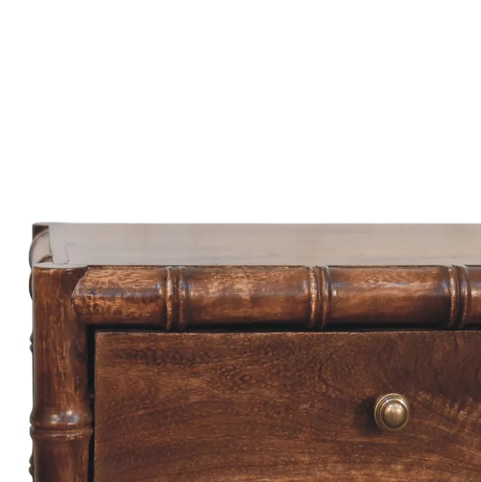 Artisan Furniture Bois massif cadre en bambou table de chevet in amande grillée, 2 tiroirs, marron