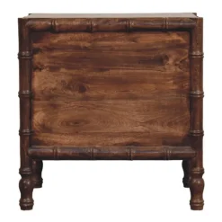 Artisan Furniture Bois massif cadre en bambou table de chevet in amande grillée, 2 tiroirs, marron