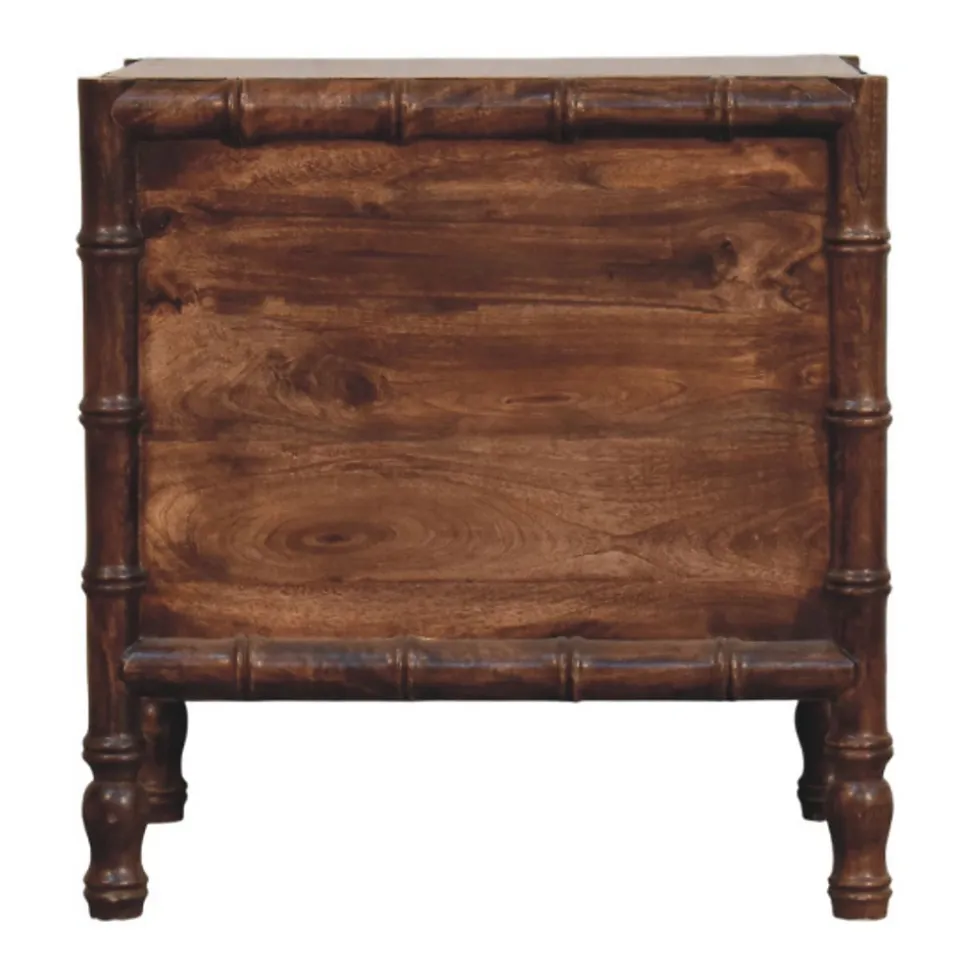 Artisan Furniture Bois massif cadre en bambou table de chevet in amande grillée, 2 tiroirs, marron
