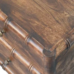 Artisan Furniture Bois massif cadre en bambou table de chevet in amande grillée, 2 tiroirs, marron