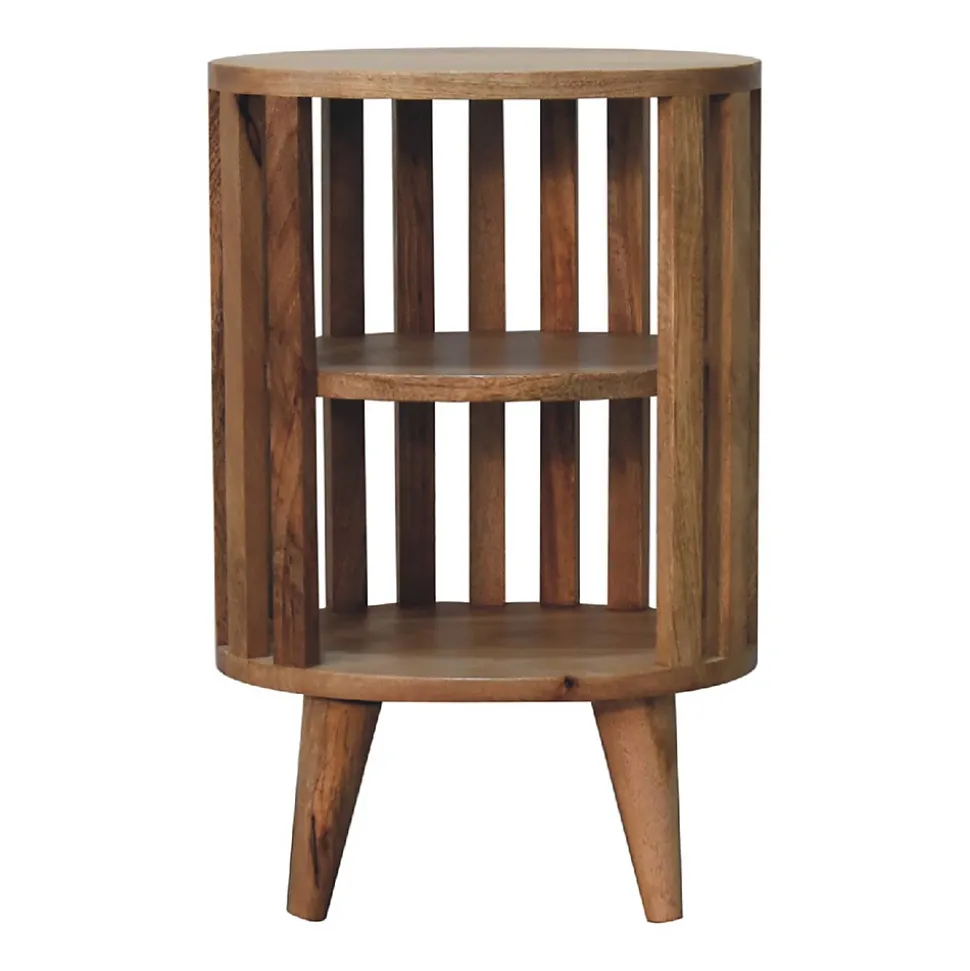 Artisan Furniture Bois massif Ariella Double étagère effet chêne table de chevet, marron