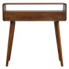 Artisan Furniture Bois massif courbé châtaignier console, 2 tiroirs, 1 niche ouverte, marron foncé