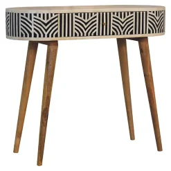 Artisan Furniture Bois massif Edessa incrustations en os console, 1 tiroir, noir et blanc