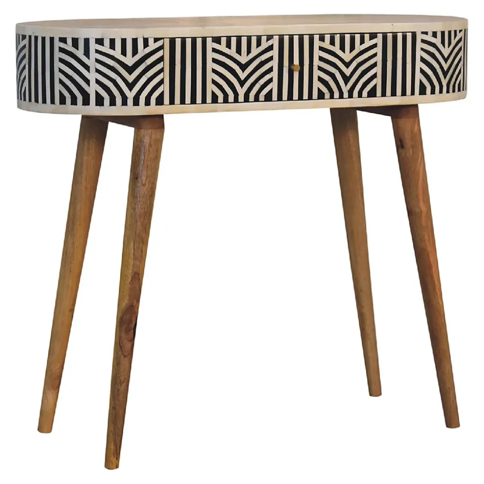 Artisan Furniture Bois massif Edessa incrustations en os console, 1 tiroir, noir et blanc