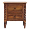 Artisan Furniture Bois massif fuseau Leg Amber Oak table de chevet, 2 tiroirs, marron