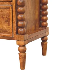 Artisan Furniture Bois massif fuseau Leg Amber Oak table de chevet, 2 tiroirs, marron