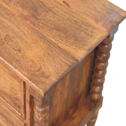 Artisan Furniture Bois massif fuseau Leg Amber Oak table de chevet, 2 tiroirs, marron