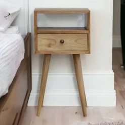 Artisan Furniture Bois massif Mini effet chêne table de chevet, 1 tiroir, 1 étagère, beige
