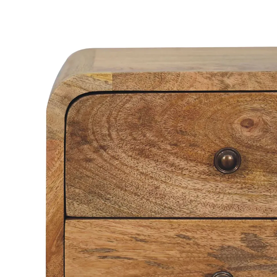 Artisan Furniture Bois massif Mini effet chêne courbé table de chevet, 2 tiroirs, beige