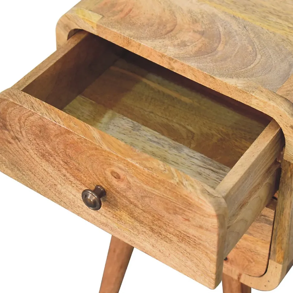 Artisan Furniture Bois massif Mini effet chêne courbé table de chevet, 2 tiroirs, beige