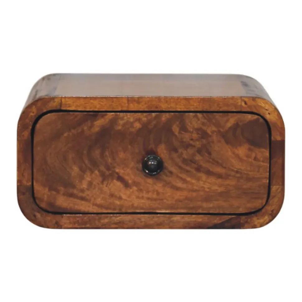 Artisan Furniture Bois massif Avora Mini châtaignier table de chevet à fixation murale, 1 tiroir, marron foncé