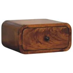 Artisan Furniture Bois massif Avora Mini châtaignier table de chevet à fixation murale, 1 tiroir, marron foncé