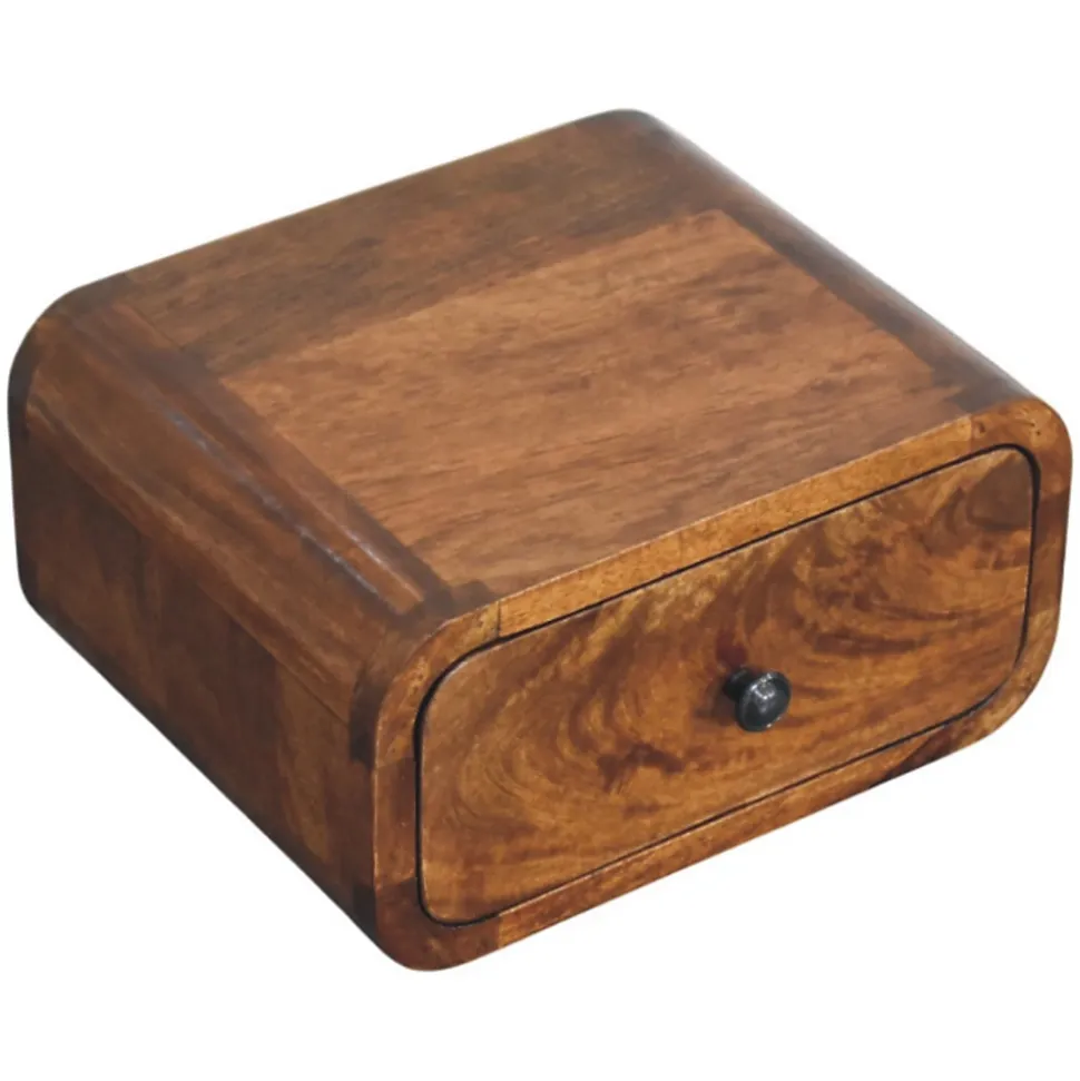 Artisan Furniture Bois massif Avora Mini châtaignier table de chevet à fixation murale, 1 tiroir, marron foncé