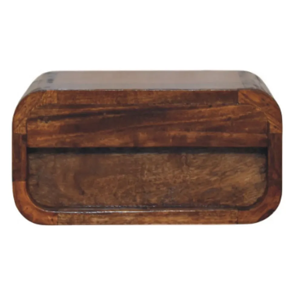 Artisan Furniture Bois massif Avora Mini châtaignier table de chevet à fixation murale, 1 tiroir, marron foncé