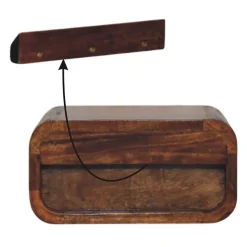 Artisan Furniture Bois massif Avora Mini châtaignier table de chevet à fixation murale, 1 tiroir, marron foncé