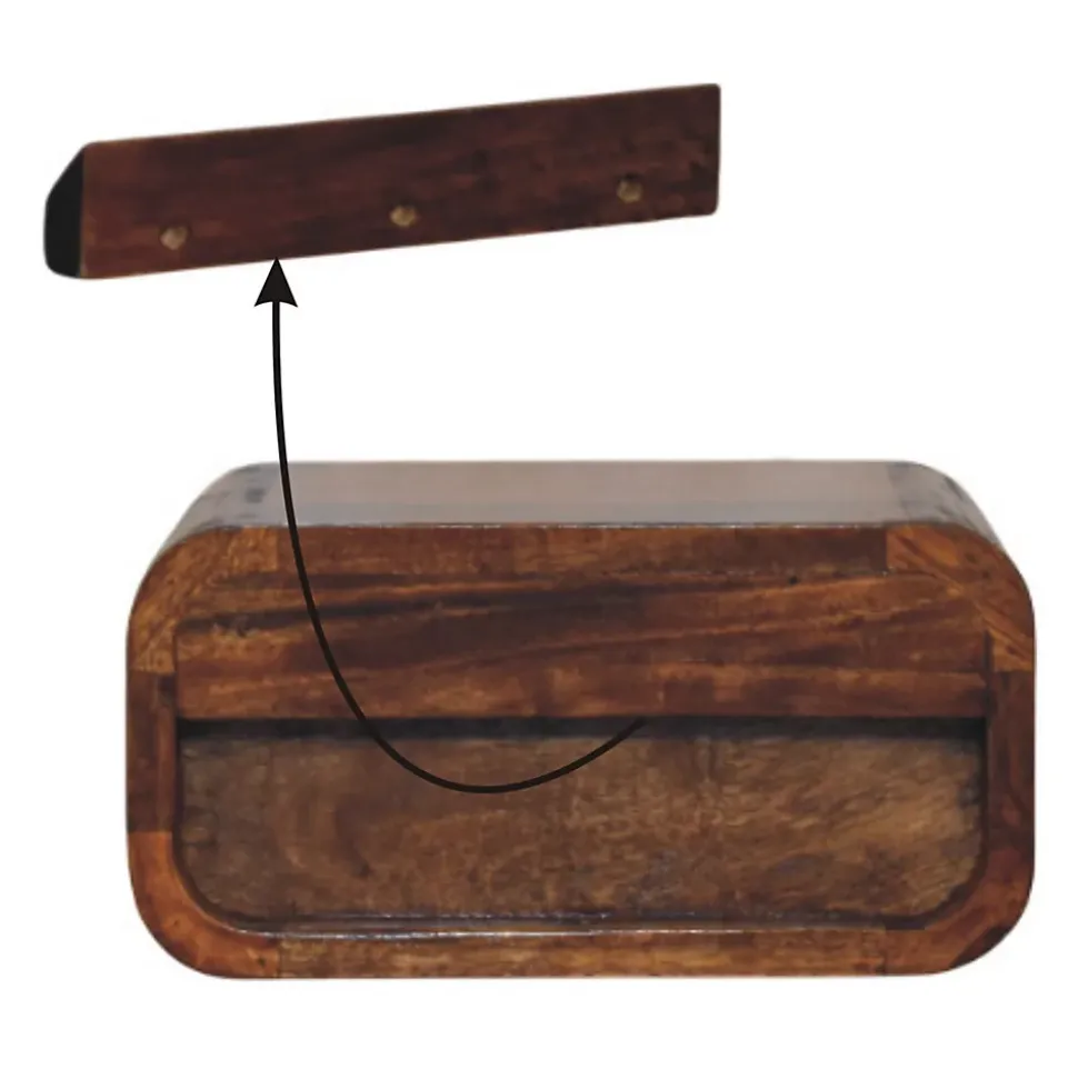 Artisan Furniture Bois massif Avora Mini châtaignier table de chevet à fixation murale, 1 tiroir, marron foncé