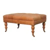 Artisan Furniture Bois massif Buffalo Tan cuir pouf avec avec roulettes, rembourré, marron