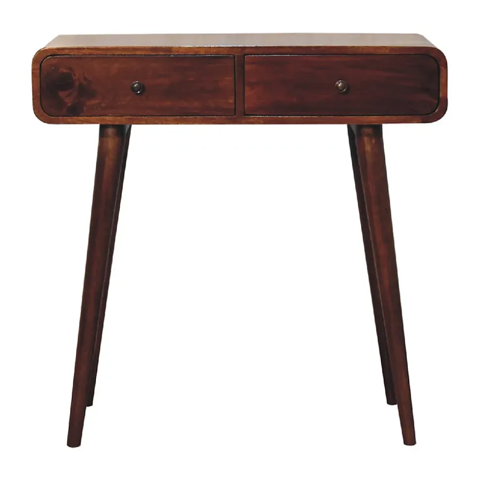 Artisan Furniture Bois massif châtaignier courbé Hallway Table, 2 tiroirs, marron foncé