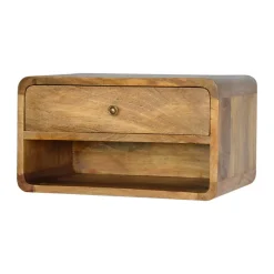 Artisan Furniture Bois massif Floating Curve niche ouverte table de chevet, 1 tiroir et ouvert étagère, beige