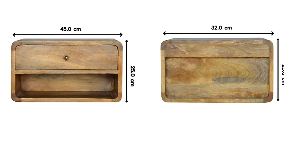 Artisan Furniture Bois massif Floating Curve niche ouverte table de chevet, 1 tiroir et ouvert étagère, beige