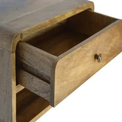 Artisan Furniture Bois massif Floating Curve niche ouverte table de chevet, 1 tiroir et ouvert étagère, beige