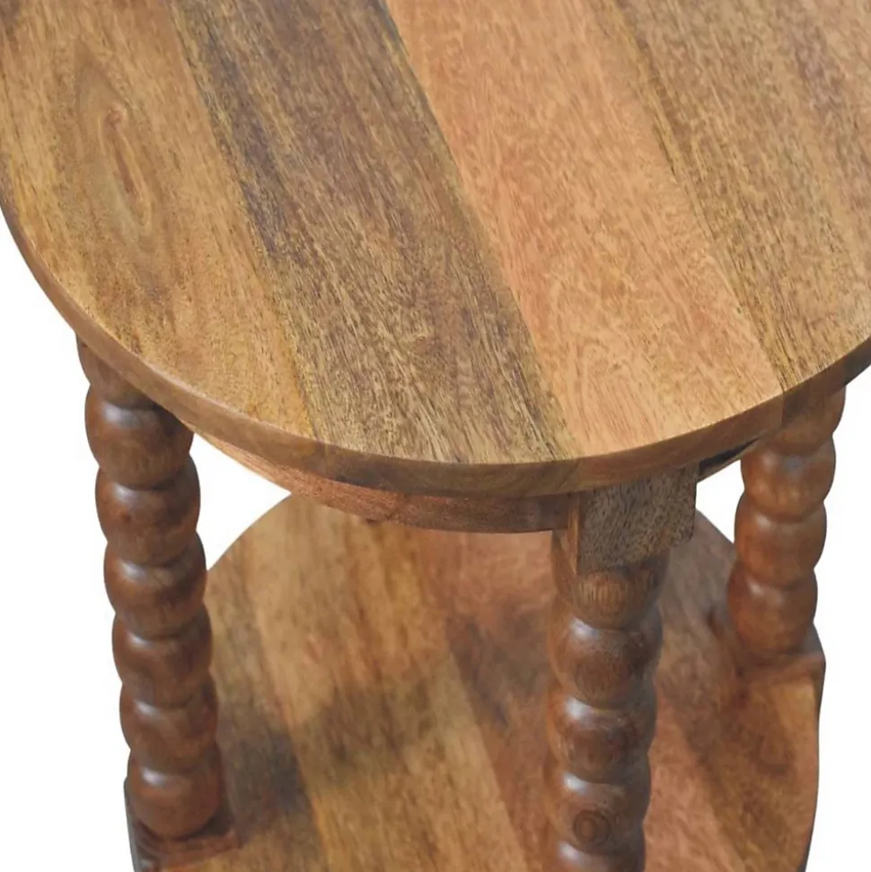 Artisan Furniture Bois massif Barley Twist rond table d'appoint, 1 étagère, marron