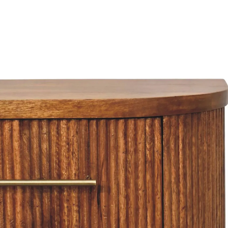 Artisan Furniture Bois massif rainuré table de chevet avec détails en laiton, 2 tiroirs, marron