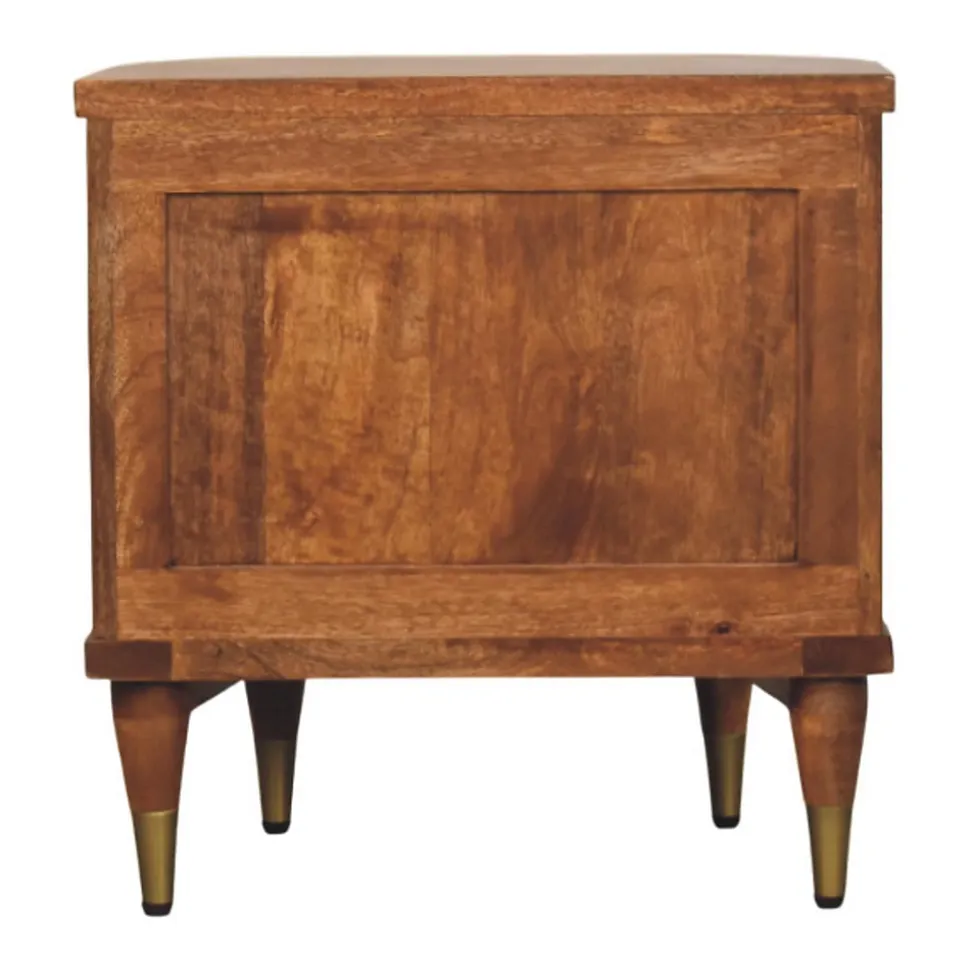 Artisan Furniture Bois massif rainuré table de chevet avec détails en laiton, 2 tiroirs, marron