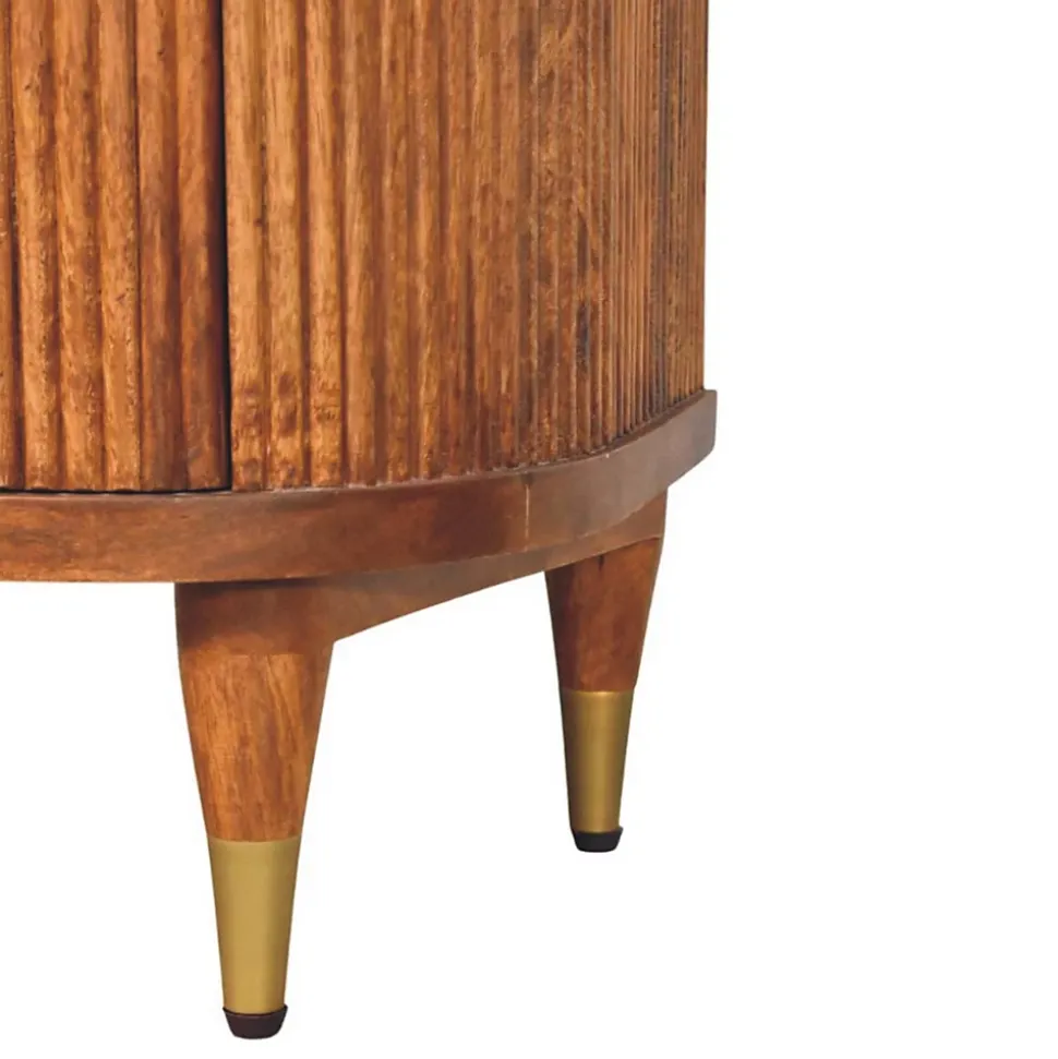 Artisan Furniture Bois massif rainuré table de chevet avec détails en laiton, 2 tiroirs, marron