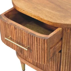 Artisan Furniture Bois massif rainuré table de chevet avec détails en laiton, 2 tiroirs, marron