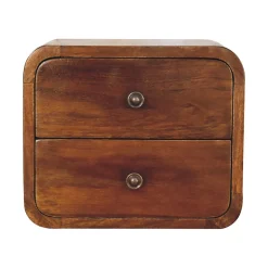 Artisan Furniture Bois massif Floating Mini châtaignier table de chevet, 2 tiroirs, marron foncé