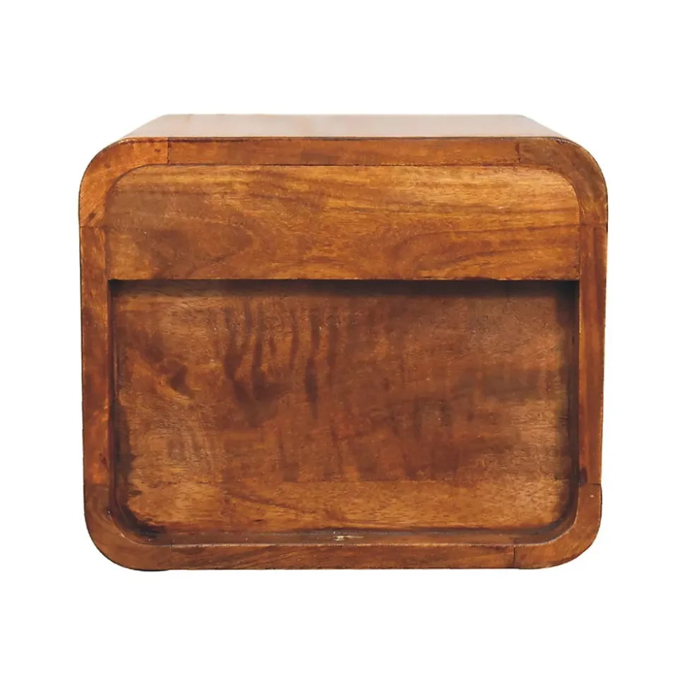 Artisan Furniture Bois massif Floating Mini châtaignier table de chevet, 2 tiroirs, marron foncé