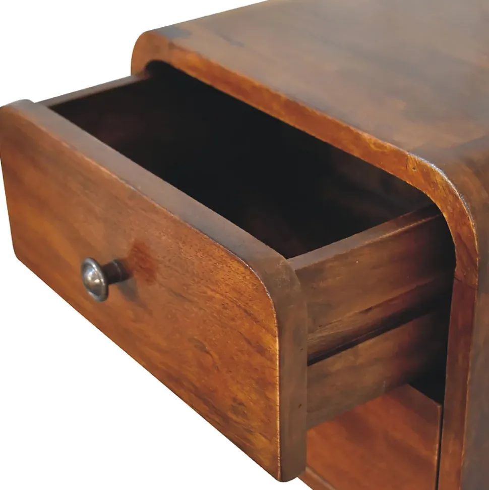 Artisan Furniture Bois massif Floating Mini châtaignier table de chevet, 2 tiroirs, marron foncé
