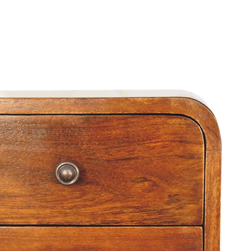 Artisan Furniture Bois massif Floating Mini châtaignier table de chevet, 2 tiroirs, marron foncé