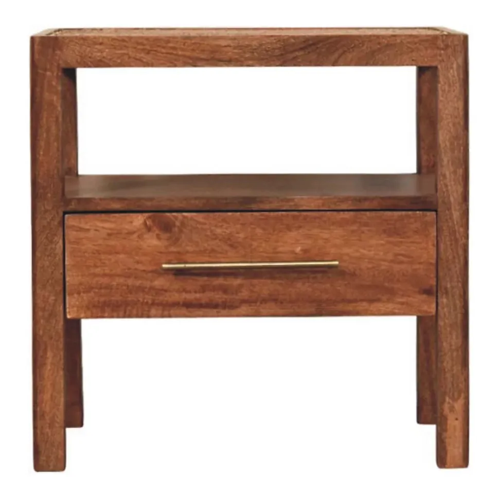 Artisan Furniture Bois massif The Caldera table de chevet, 1 tiroir, 1 étagère, marron