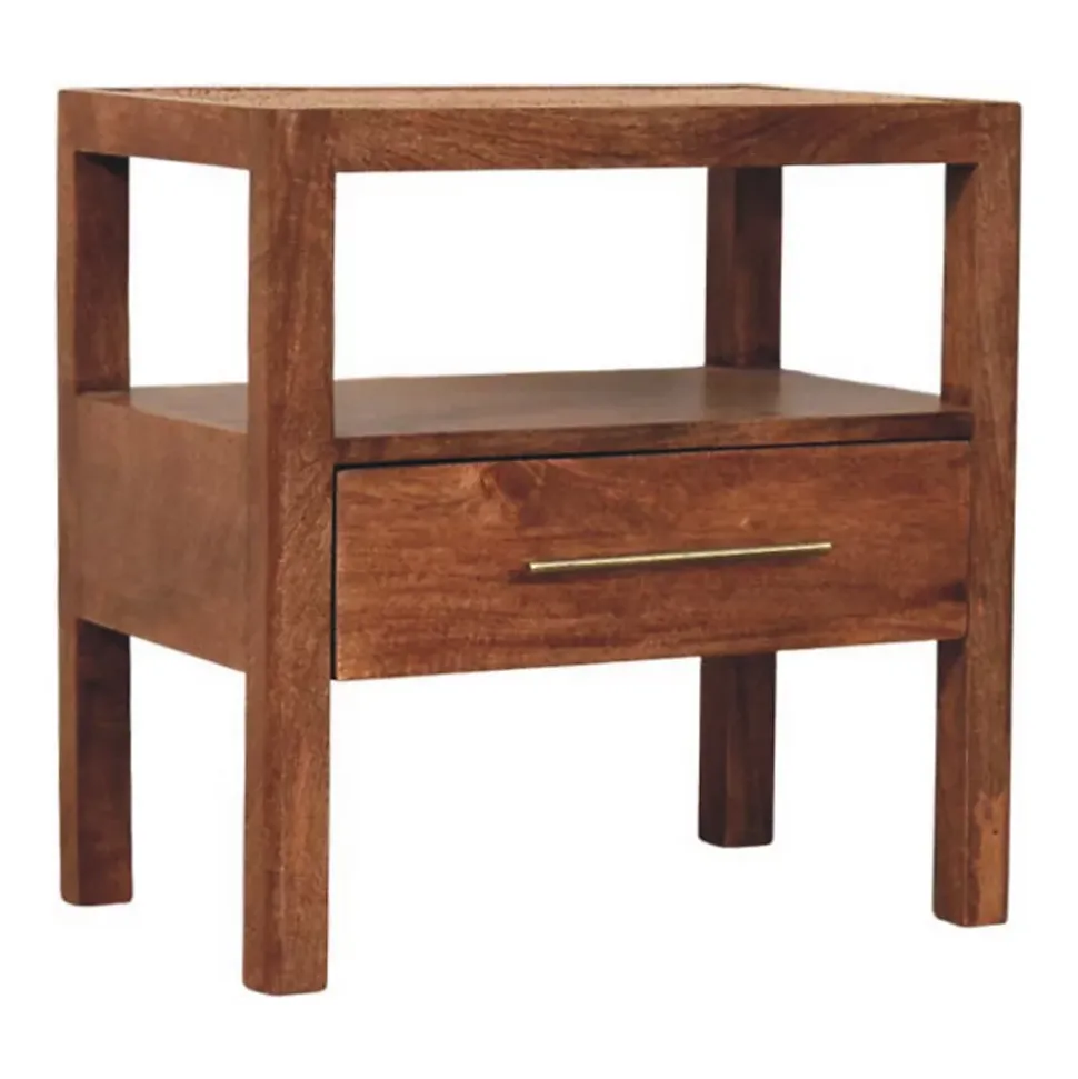 Artisan Furniture Bois massif The Caldera table de chevet, 1 tiroir, 1 étagère, marron