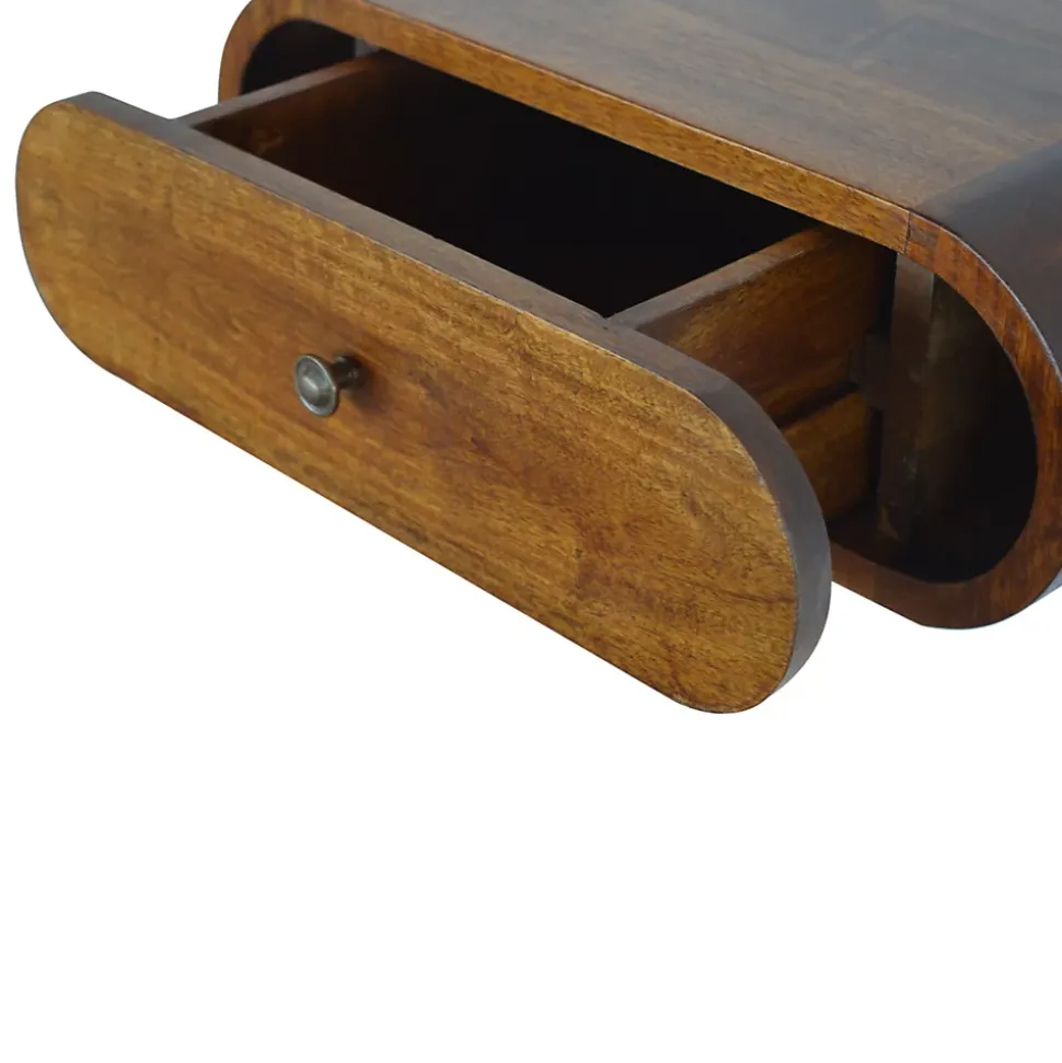 Artisan Furniture Bois massif rond châtaignier table de chevet à fixation murale, 1 tiroir, marron'