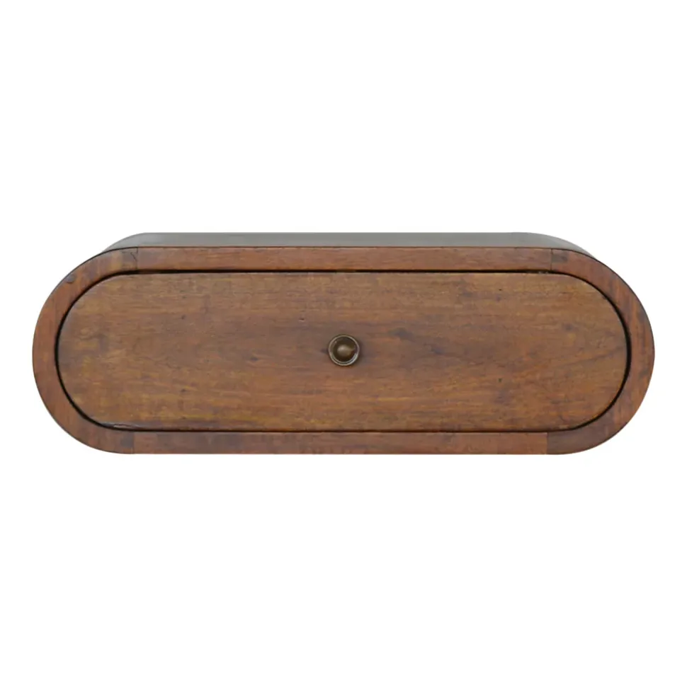 Artisan Furniture Bois massif rond châtaignier table de chevet à fixation murale, 1 tiroir, marron'