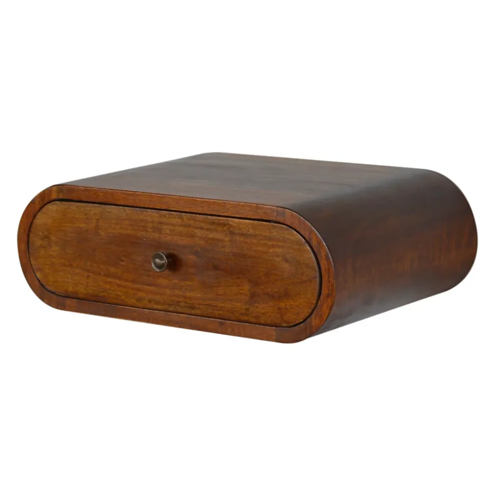 Artisan Furniture Bois massif rond châtaignier table de chevet à fixation murale, 1 tiroir, marron'
