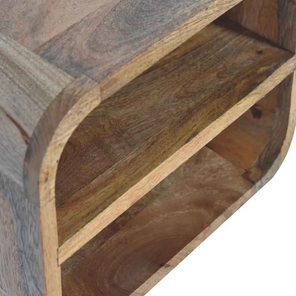 Artisan Furniture Bois massif effet chêne Floating ouvert Curve table de chevet, 2 étagères, marron
