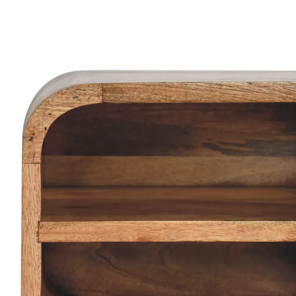 Artisan Furniture Bois massif effet chêne Floating ouvert Curve table de chevet, 2 étagères, marron