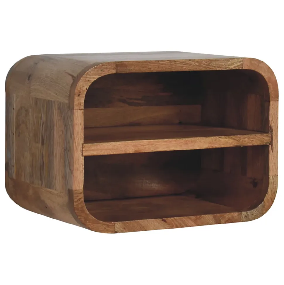 Artisan Furniture Bois massif effet chêne Floating ouvert Curve table de chevet, 2 étagères, marron