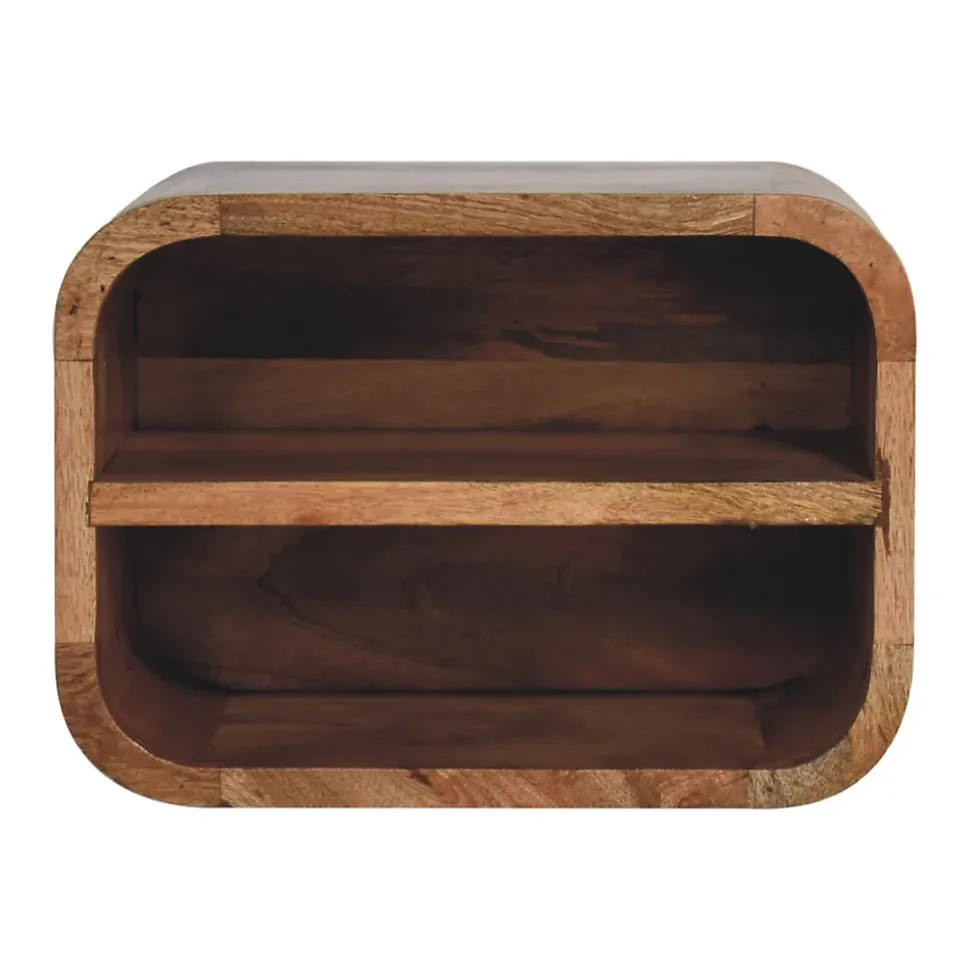 Artisan Furniture Bois massif effet chêne Floating ouvert Curve table de chevet, 2 étagères, marron